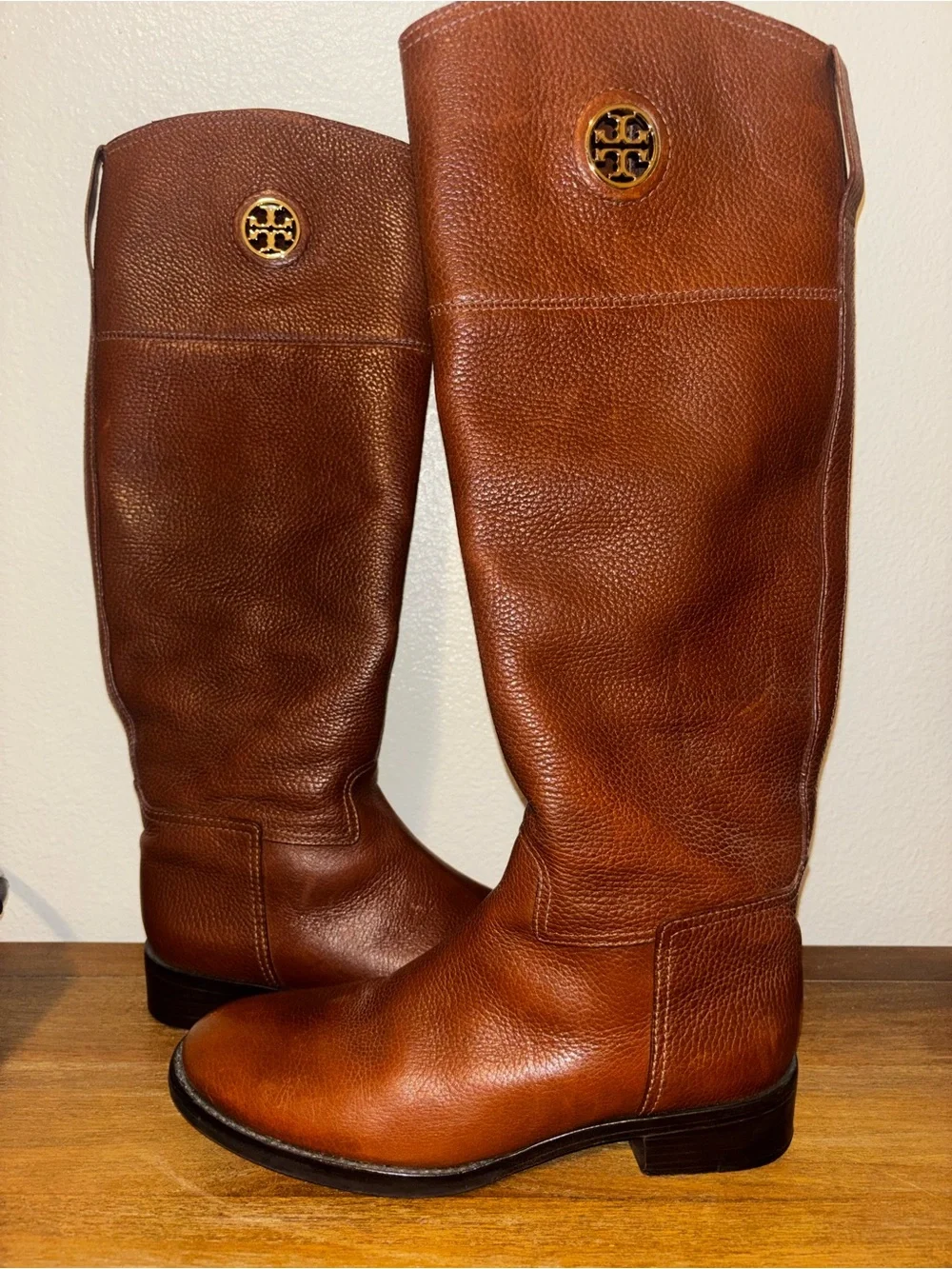Tory Burch Junction Brown Pebbled Leather Tall Riding Boots Size 7.5 EUC! $498 - Picture 1 of 9